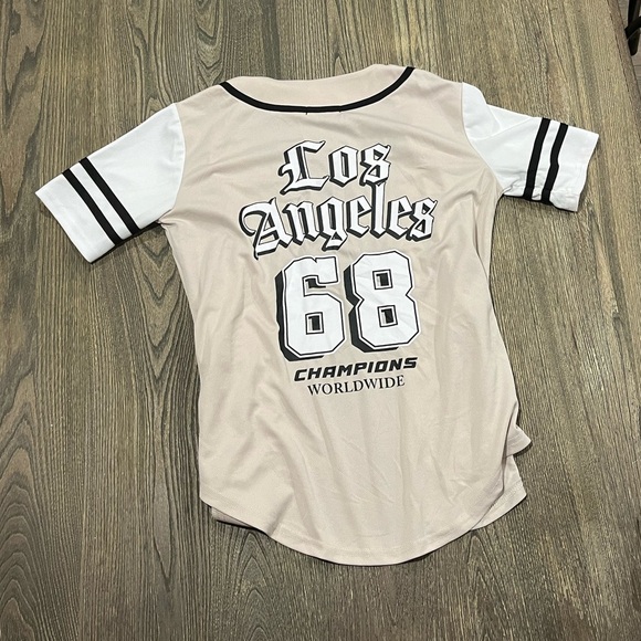 Harper & Ivy Womens Los Angeles Button Up Baseball Style Shirt Striped Cream S - Picture 5 of 5